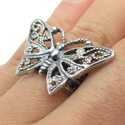 925 Sterling Silver Vintage Butterfly Oxidized Ring Size 6.5
