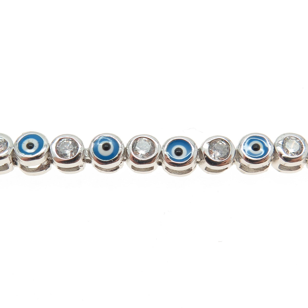 925 Sterling Silver Enamel C Z Evil's Eye Tennis Link Anklet Bracelet 9.5-10.5"