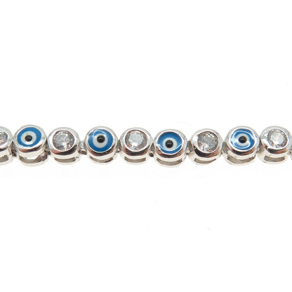 925 Sterling Silver Enamel C Z Evil's Eye Tennis Link Anklet Bracelet 9.5-10.5"