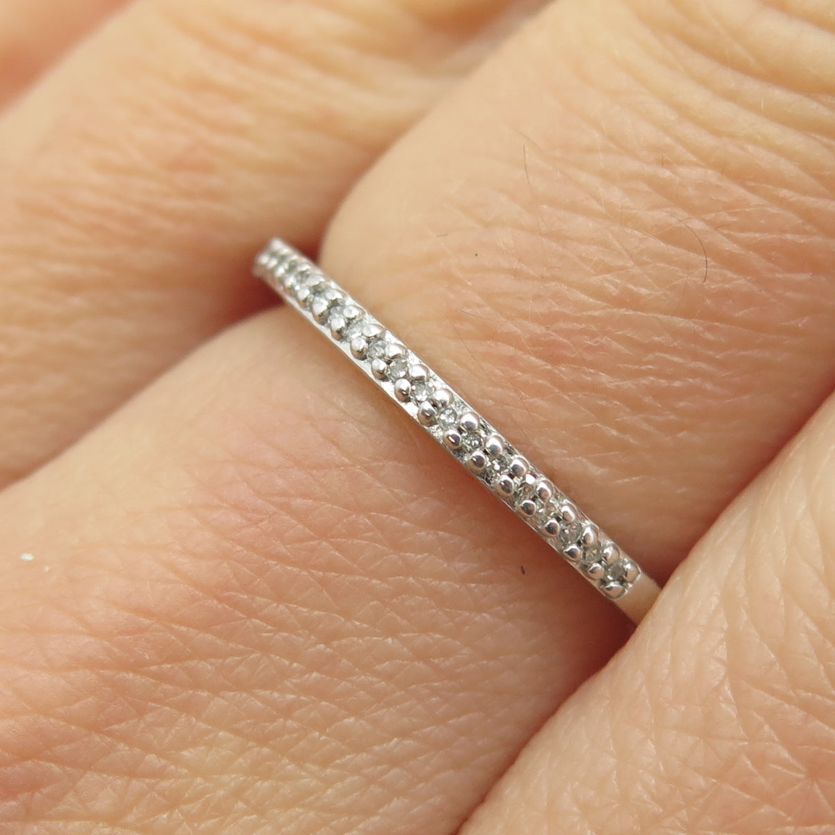 SUN 925 Sterling Silver Real Round-Cut Diamond Half Eternity Band Ring Size 7