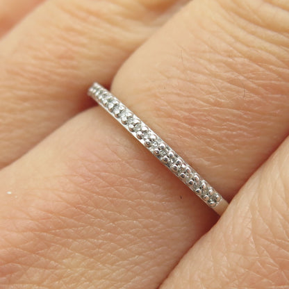 SUN 925 Sterling Silver Real Round-Cut Diamond Half Eternity Band Ring Size 7