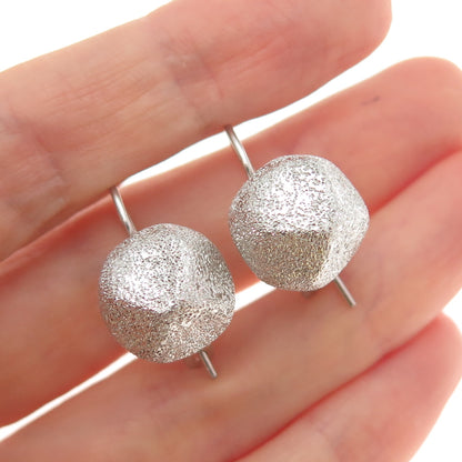 925 Sterling Silver Vintage Italy Modernist Textured Drop Bead Earrings