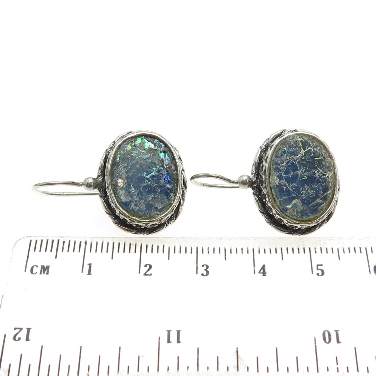 SAPHIRIM-RAHAV 925 Sterling Silver Vintage Roman Glass Modernist Earrings