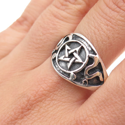 925 Sterling Silver Vintage Pentagram Oxidized Ring Size 12