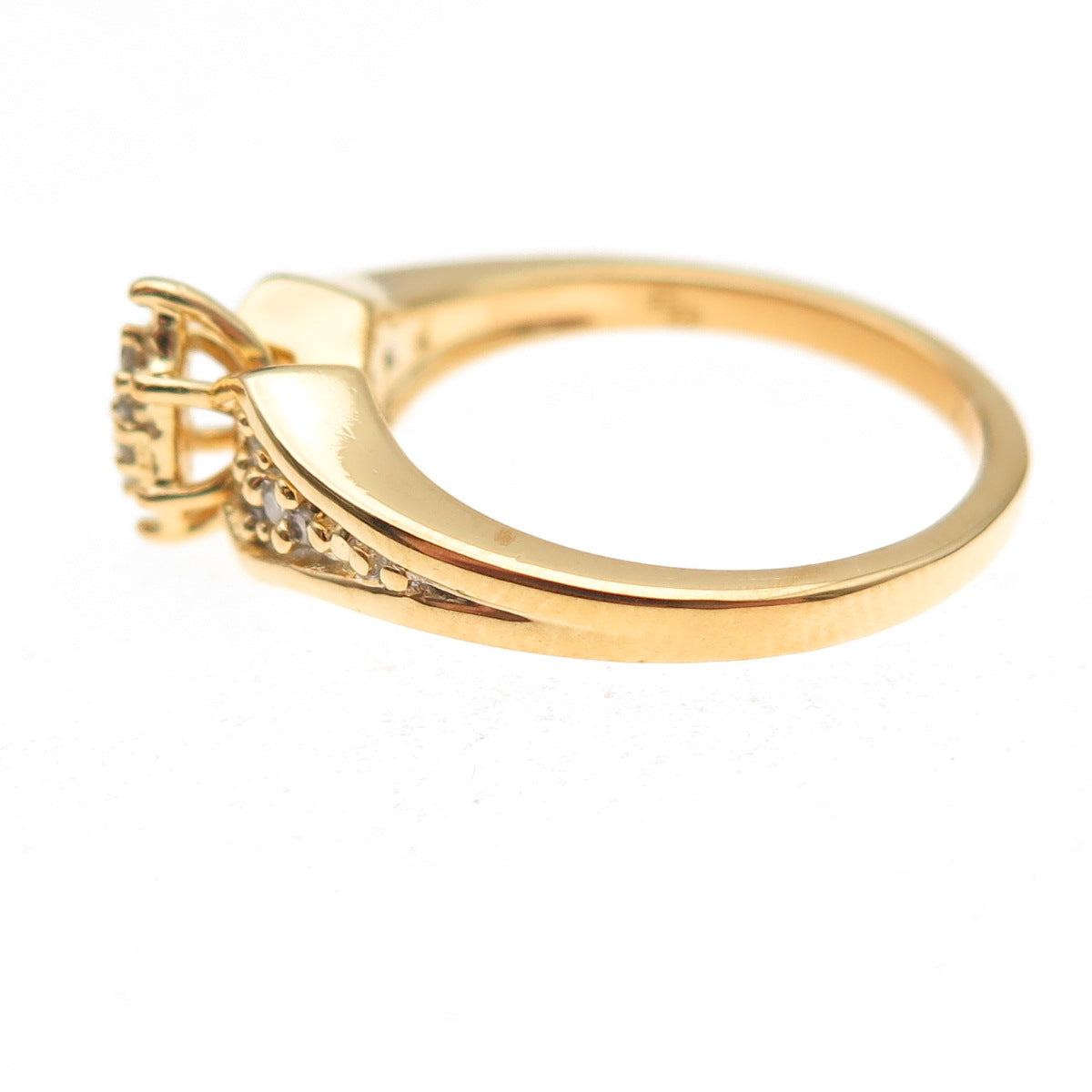 925 Sterling Silver Gold Plated Real Round-Cut Diamond Ring Size 6.75