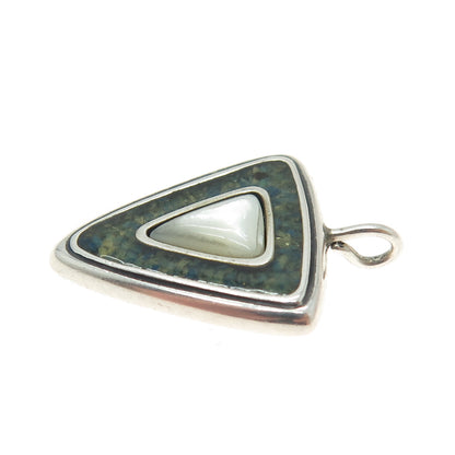 CAROLYN POLLACK 925 Sterling Vintage Mother-of-Pearl Turquoise Inlay Pendant