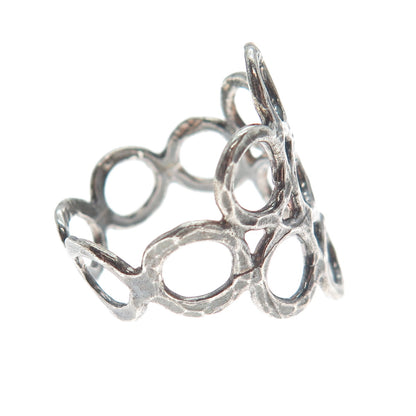 925 Sterling Silver Vintage Hammered Circles Oxidized Ring Size 7.75