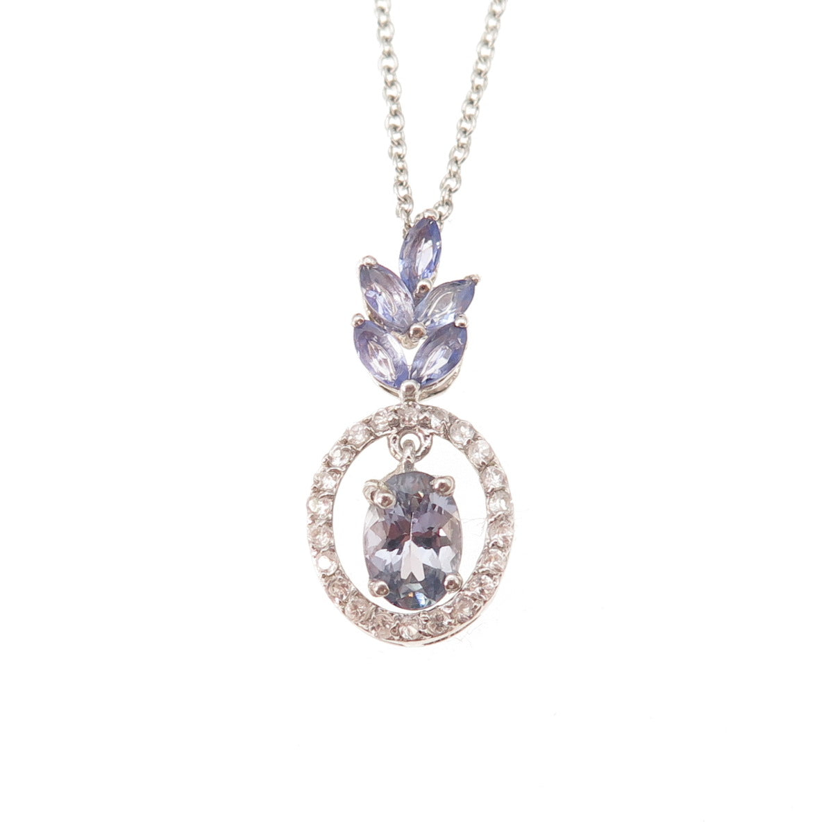 Chuck Clemency 925 Sterling Silver Real Tanzanite White Topaz Chain Necklace 18"