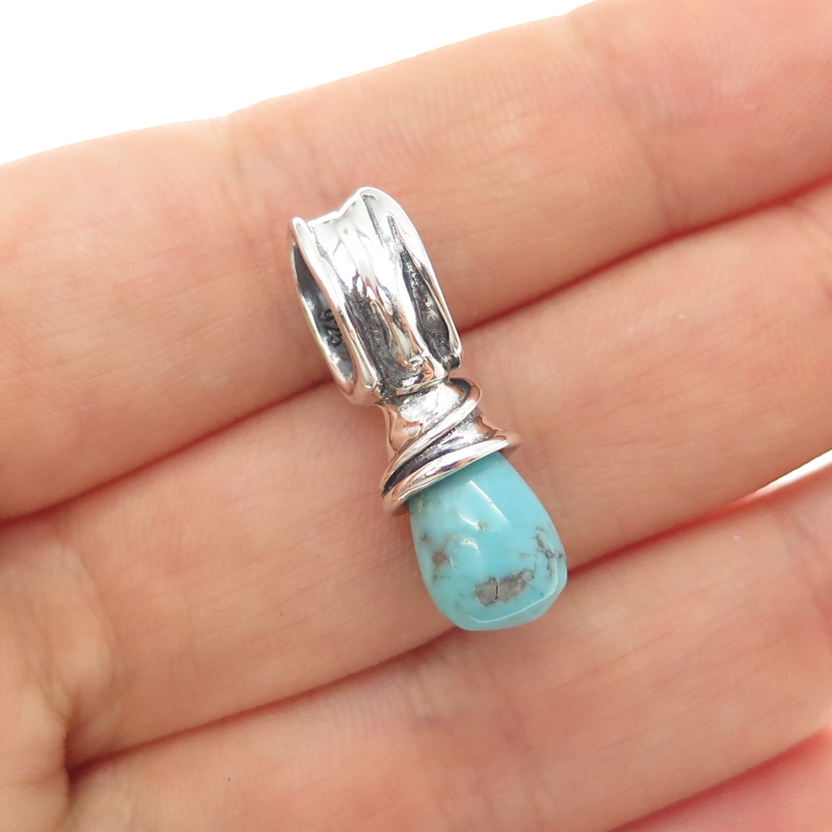 925 Sterling Silver Vintage Real Tyrone Turquoise Modernist Charm Pendant