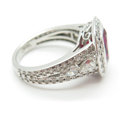 925 Sterling Silver Lab-Created Ruby & C Z Ring Size 8.25