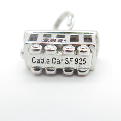 925 Sterling Silver Lab-Created Pink Sapphire Tram / Cable Car 3D Charm Pendant