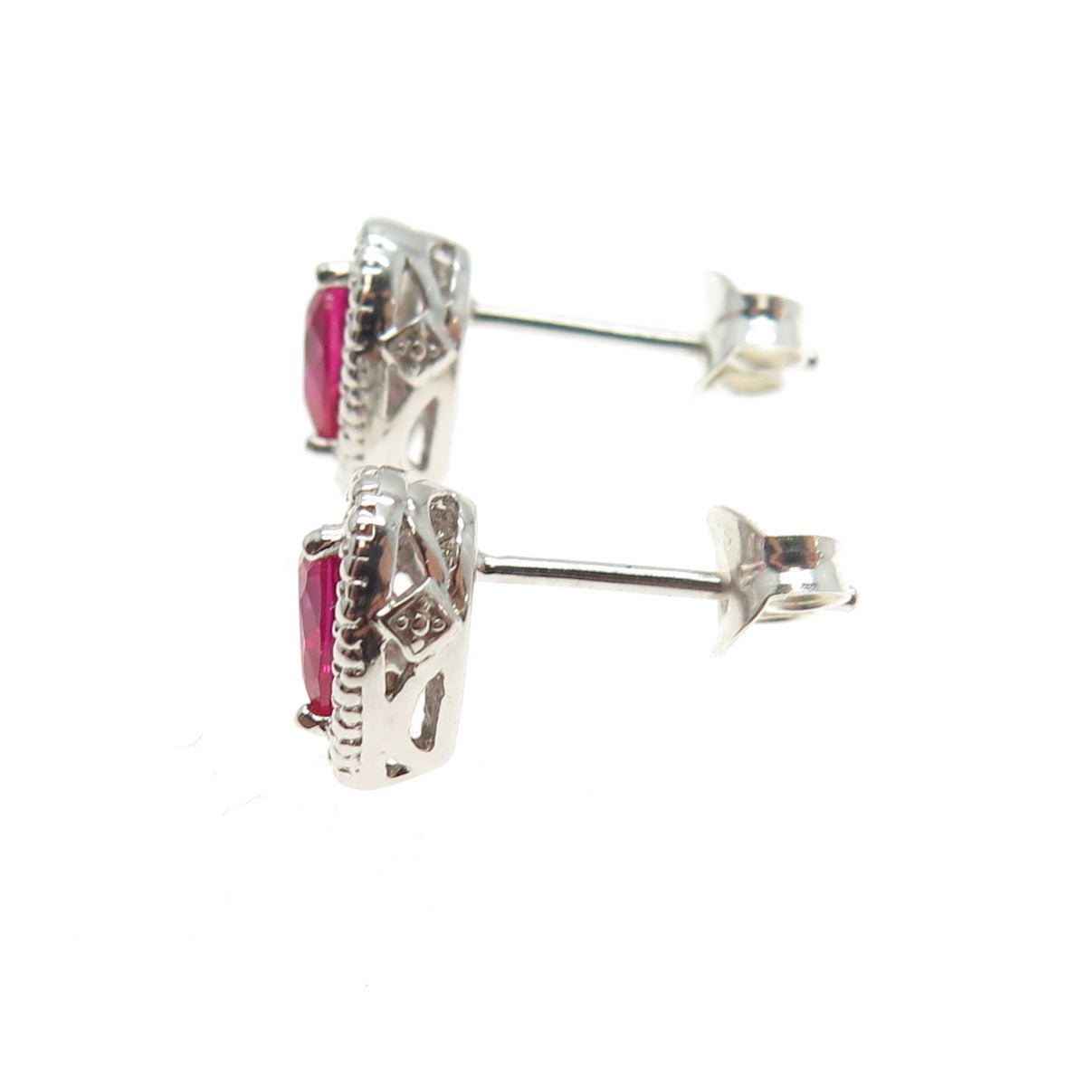 925 Sterling Silver Lab-Created Ruby Heart Stud Earrings