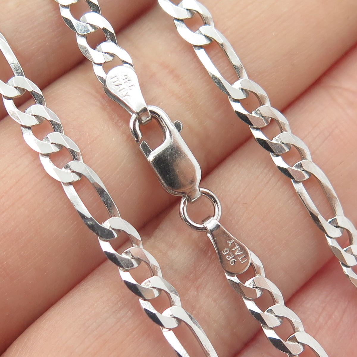 925 Sterling Silver Italy Figaro Chain Necklace 18"