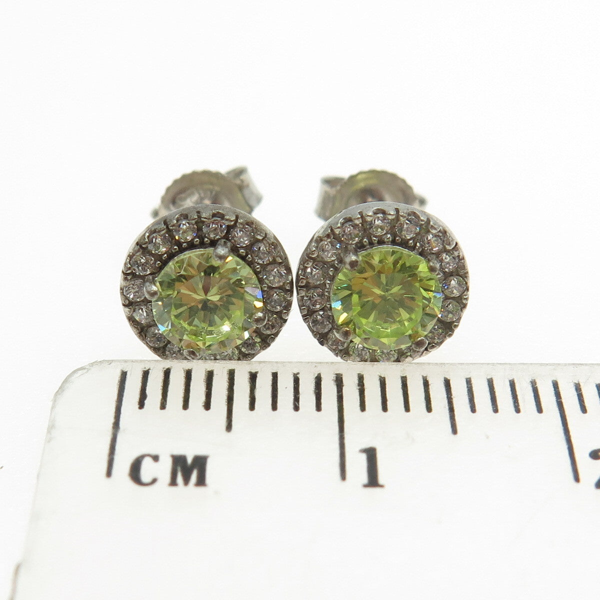 925 Sterling Silver Round-Cut Green & White C Z Stud Earrings
