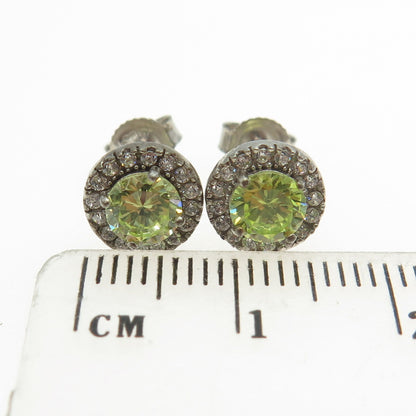925 Sterling Silver Round-Cut Green & White C Z Stud Earrings