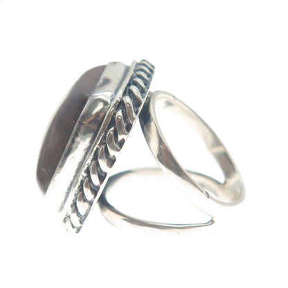 925 Sterling Silver Vintage Real Jasper Twisted Bezel Oxidized Ring Size 7.75