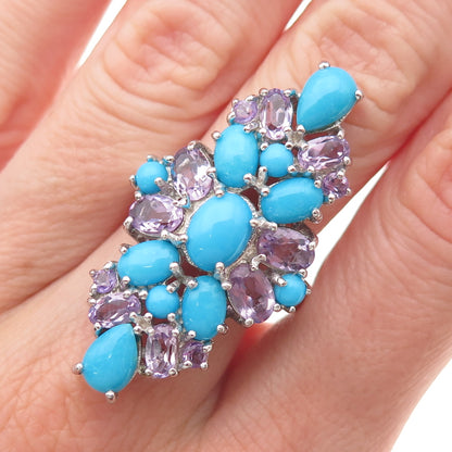 Chapal Zenray 925 Sterling Silver Real Turquoise & Amethyst Ring Size 8.25