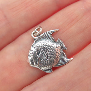 925 Sterling Silver Vintage Angel Fish Oxidized Minimalist Charm Pendant