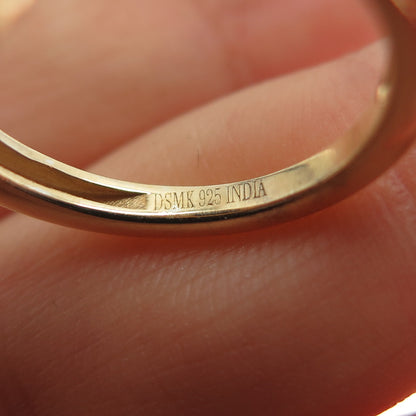 DSMK 925 Sterling Silver Gold Plated Real Diamond & Sapphire Ring Size 7.25