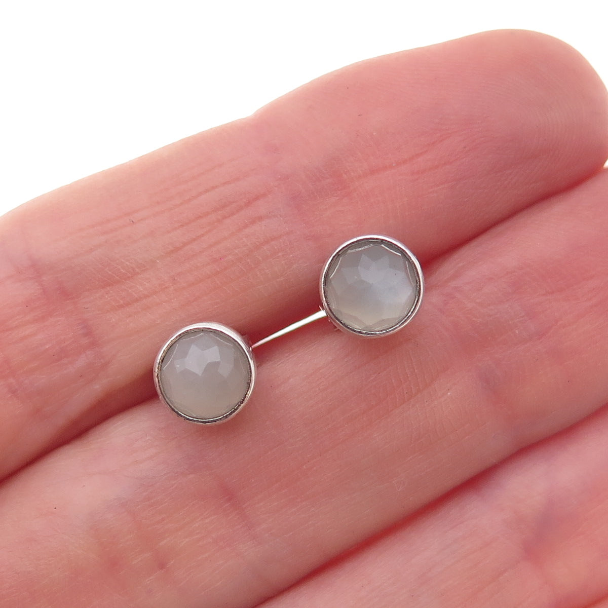 Pandora Sterling Silver Real Gray Moonstone June Birthday Blooms Stud Earrings