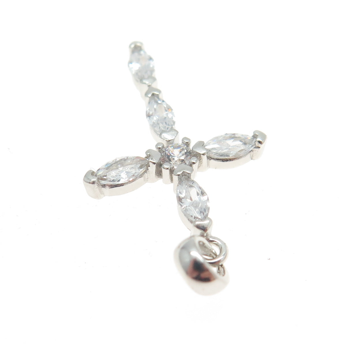 925 Sterling Silver Marquise & Round-Cut C Z Cross Pendant