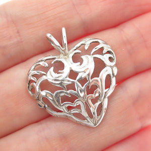 SHUBE 925 Sterling Silver Vintage Ornate Heart Charm Pendant