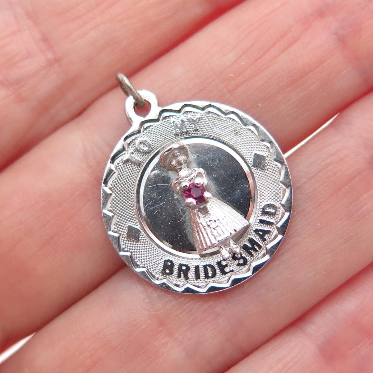 925 Sterling Silver Vintage Real Rhodolite To My Bridesmaid Mini Charm Pendant