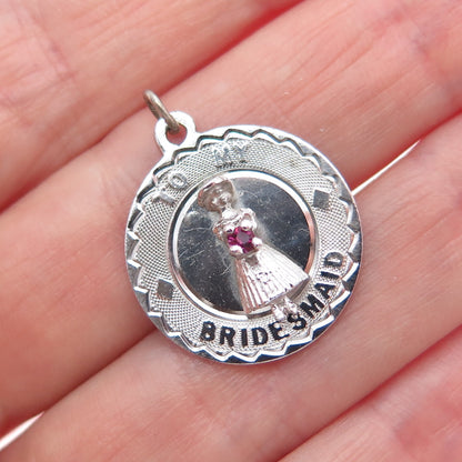 925 Sterling Silver Vintage Real Rhodolite To My Bridesmaid Mini Charm Pendant