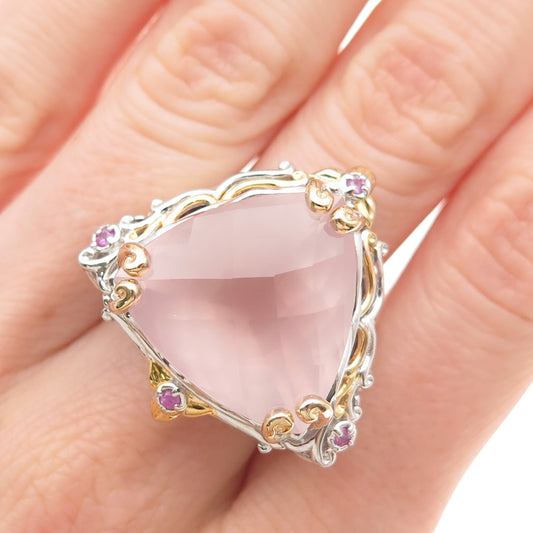 MICHAEL VALITUTTI Gems En Vogue Sterling 2-Tone Quartz & Sapphire Ring Size 8.25