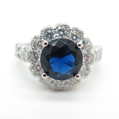 925 Sterling Silver White & Blue C Z Ring Size 5