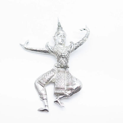 925 Sterling Silver Vintage Siam Hindu God Pin Brooch