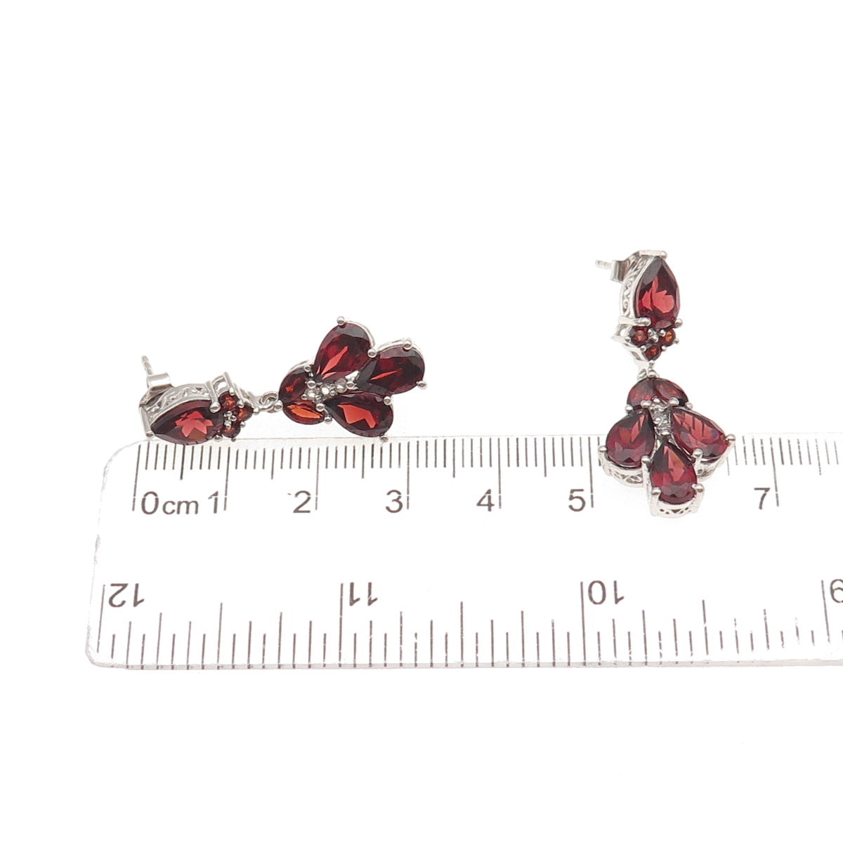 Chuck Clemency 925 Sterling Silver Real Red Garnet & White Topaz Dangle Earrings