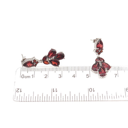 Chuck Clemency 925 Sterling Silver Real Red Garnet & White Topaz Dangle Earrings