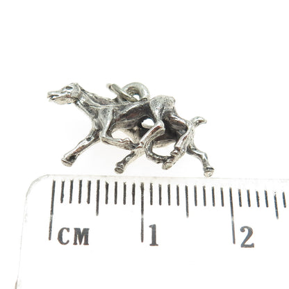 BEAU 925 Sterling Silver Antique Art Deco Horse Mom & Child 3D Charm Pendant