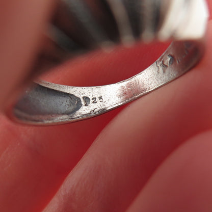 925 Sterling Silver Vintage Italy Modernist Oxidized Ring Size 5.25
