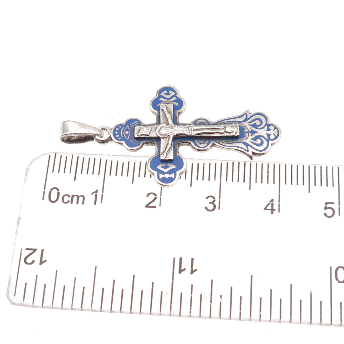 925 Sterling Silver Vintage Enamel Save & Protect Orthodox Cross Charm Pendant