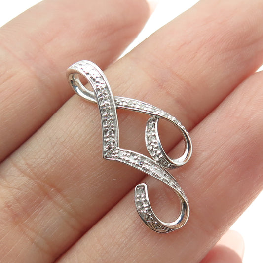 925 Sterling Silver Real Round-Cut Diamond Two Eighth Music Notes Pendant