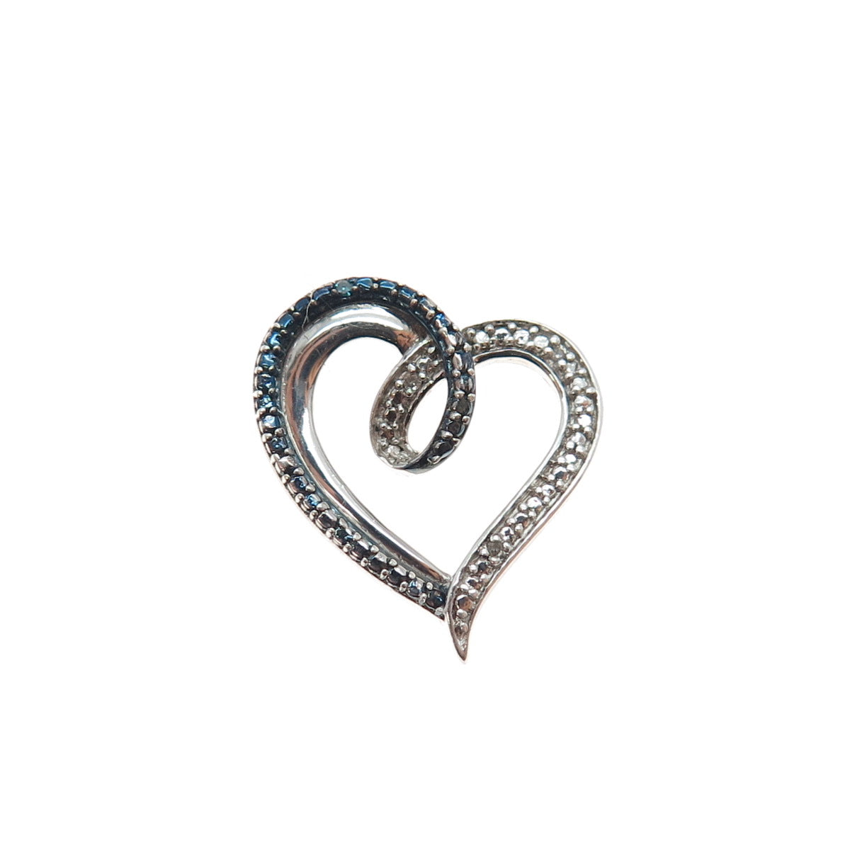 JANE SEYMOUR Sterling Silver Real Blue & White Diamond Heart Mini Slide Pendant