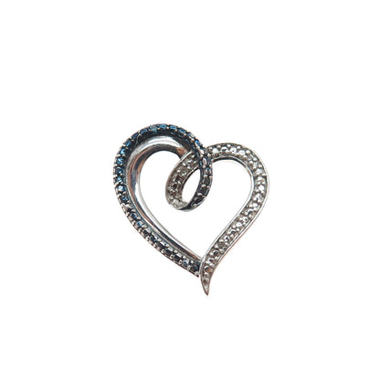 JANE SEYMOUR Sterling Silver Real Blue & White Diamond Heart Mini Slide Pendant