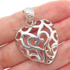 MILOR 925 Sterling Silver Vintage Italy Ornate Heart Charm Pendant