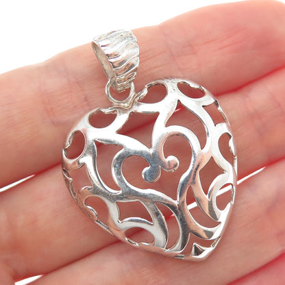 MILOR 925 Sterling Silver Vintage Italy Ornate Heart Charm Pendant