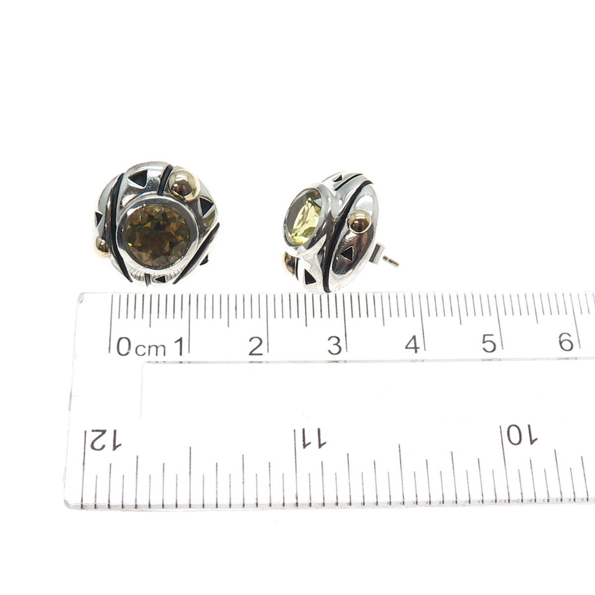 John Atencio 18K Gold 925 Sterling Vintage Real Lemon Citrine Modernist Earrings