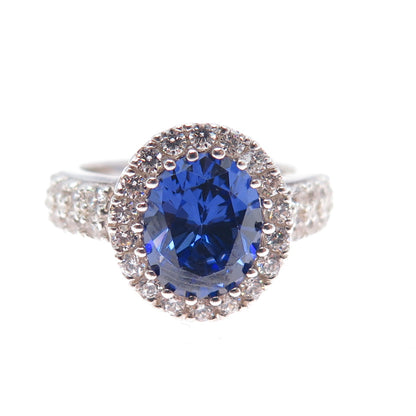 925 Sterling Silver Blue & White C Z Bohemian Ring Size 7