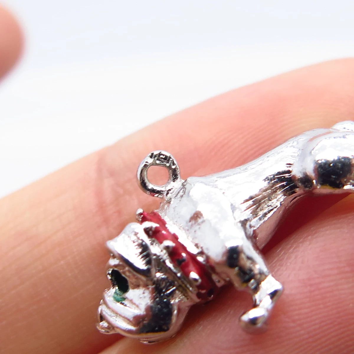 925 Sterling Silver Vintage Enamel Bulldog Charm Pendant