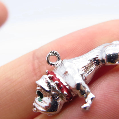 925 Sterling Silver Vintage Enamel Bulldog Charm Pendant