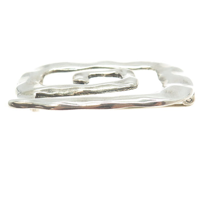 925 Sterling Silver Vintage Hammered Spiral Modernist Pin Brooch