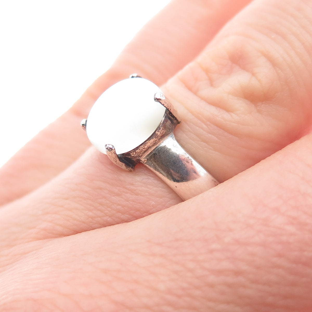 925 Sterling Silver Vintage Real Cabochon Cat's Eye Ring Size 6.5