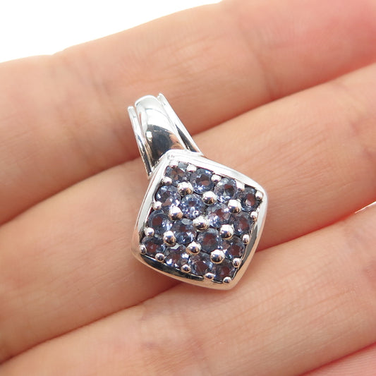 CHUCK CLEMENCY 925 Sterling Silver Real Round-Cut Iolite Mini Charm Pendant