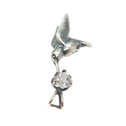 925 Sterling Silver Vintage Heart-Cut C Z Hummingbird Oxidized Mini Pendant