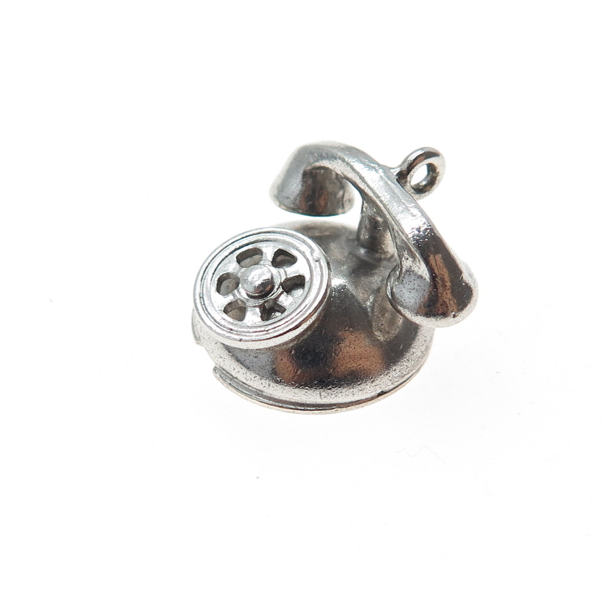 925 Sterling Silver Antique Art Deco Retro Rotary Phone Mini 3D Charm Pendant